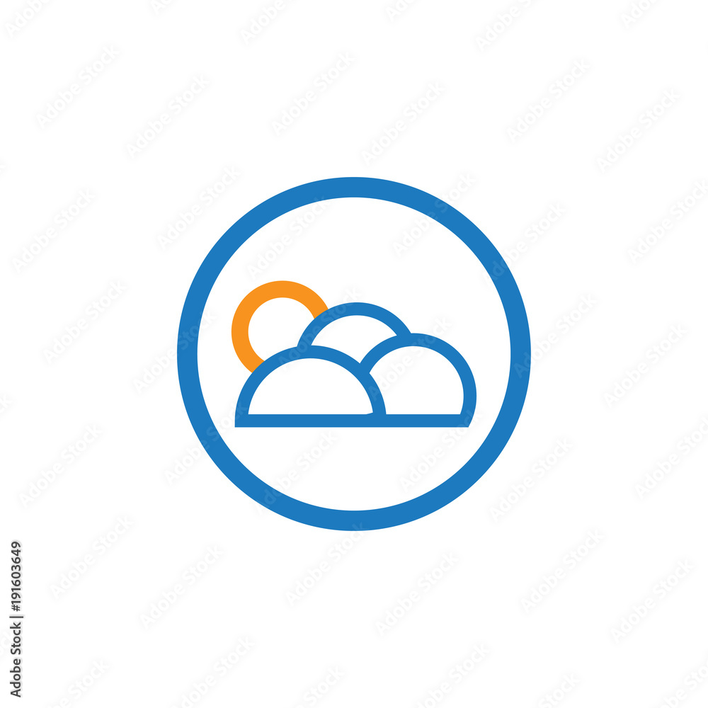 Outline cloud and sun in a circle vector Outline cloud and sun in a circle vector