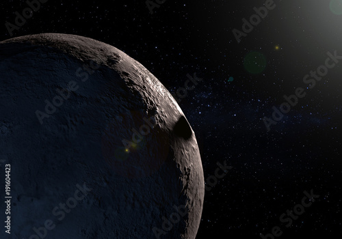 Fototapeta Naklejka Na Ścianę i Meble -  Artwork of Makemake dwarf planet in the Kuiper belt and shadow of the his small moon MK2