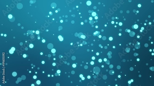 Teal blue bokeh background with floating bubble light particles.