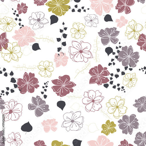 Anemone or windflower poppies flowers and ivy leaves. Floral vector seamless ...