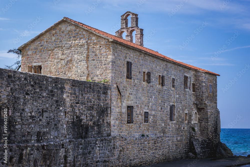 Side view of old Santa Maria in Punta church in Budva Old Town, Montenegro