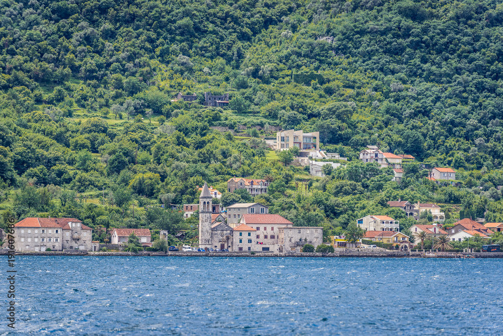 Kotor Bay of Adriatic Sea in Montenegro, view with Donji Stoliv village