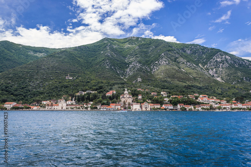 View from Adriatic Sea on Prcanj, small village in the Kotor Bay, Montenegro