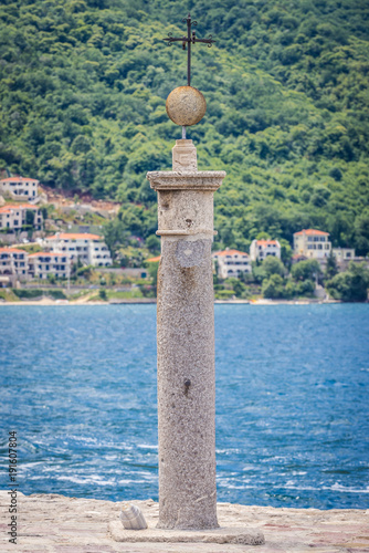 Historical pillory on the small islet of Our Lady of Rocks in Montenegro