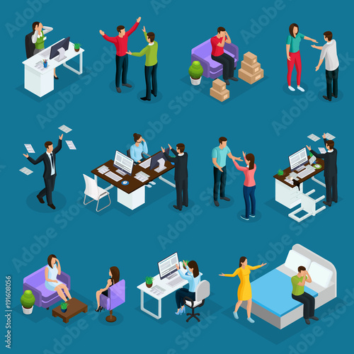 Isometric People And Stress Set
