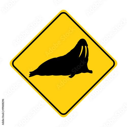 walrus silhouette animal traffic sign yellow  vector