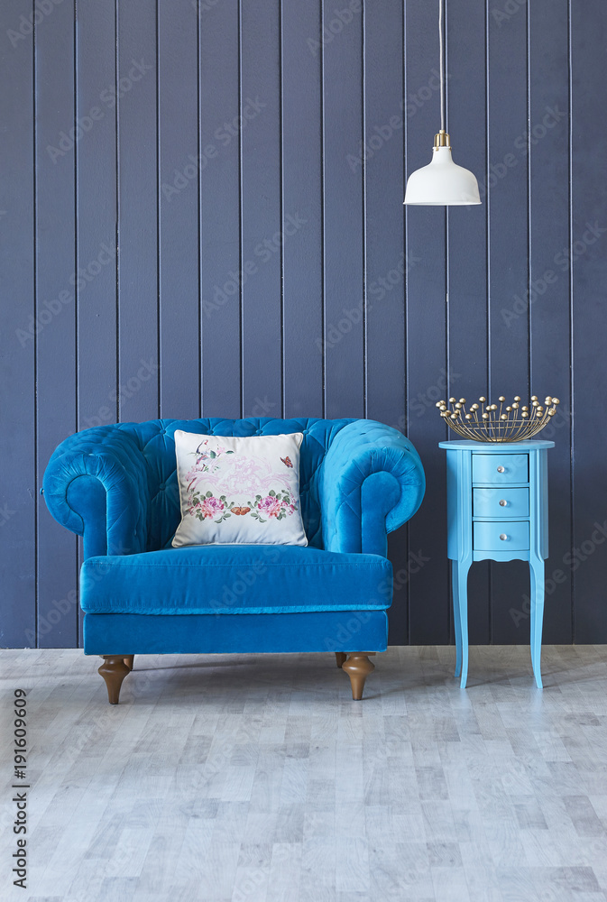 Fototapeta niebieski szczegóły pokój styl fotel koncepcji