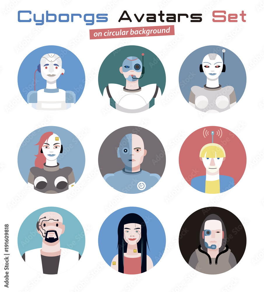 Cyborgs Avatars Set Circular Cyborgs Avatars Set Circular