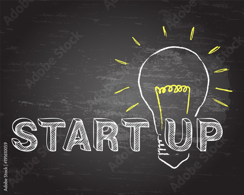 Start Up In Light Bulb Blackboard