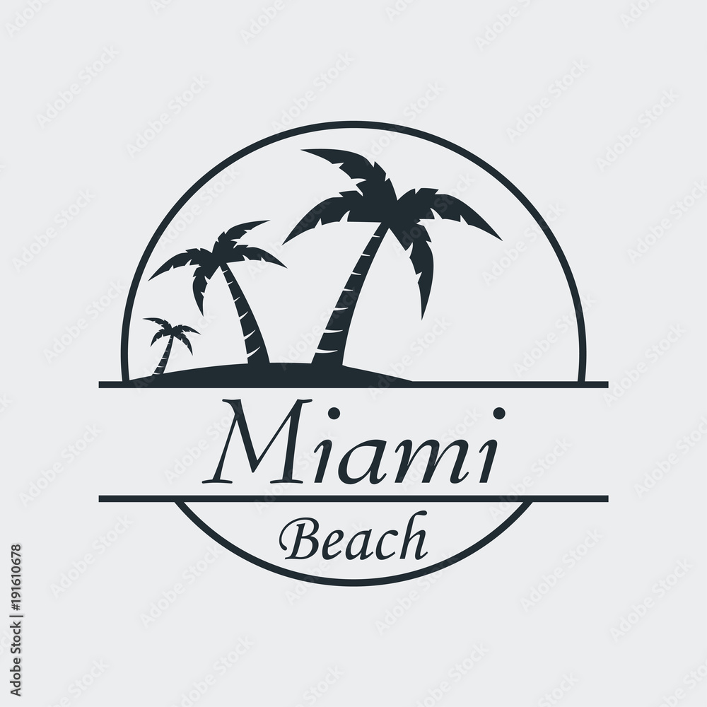 Icono plano Miami beach en fondo gris