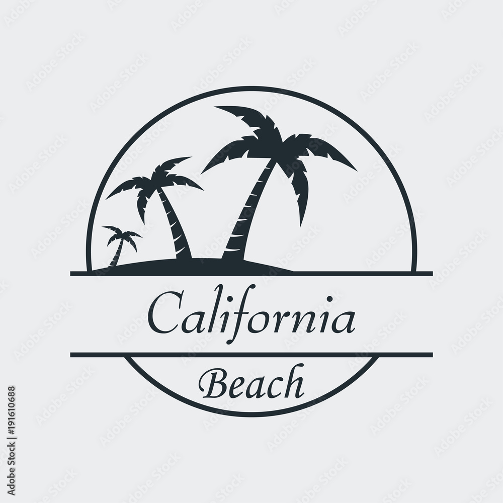 Icono plano California beach en fondo gris