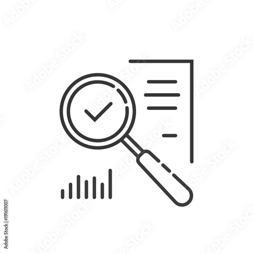 thin line magnifying glass like audit assess