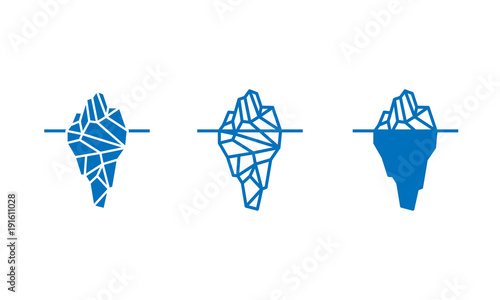 Polygonal iceberg in flat style icon. Vector set