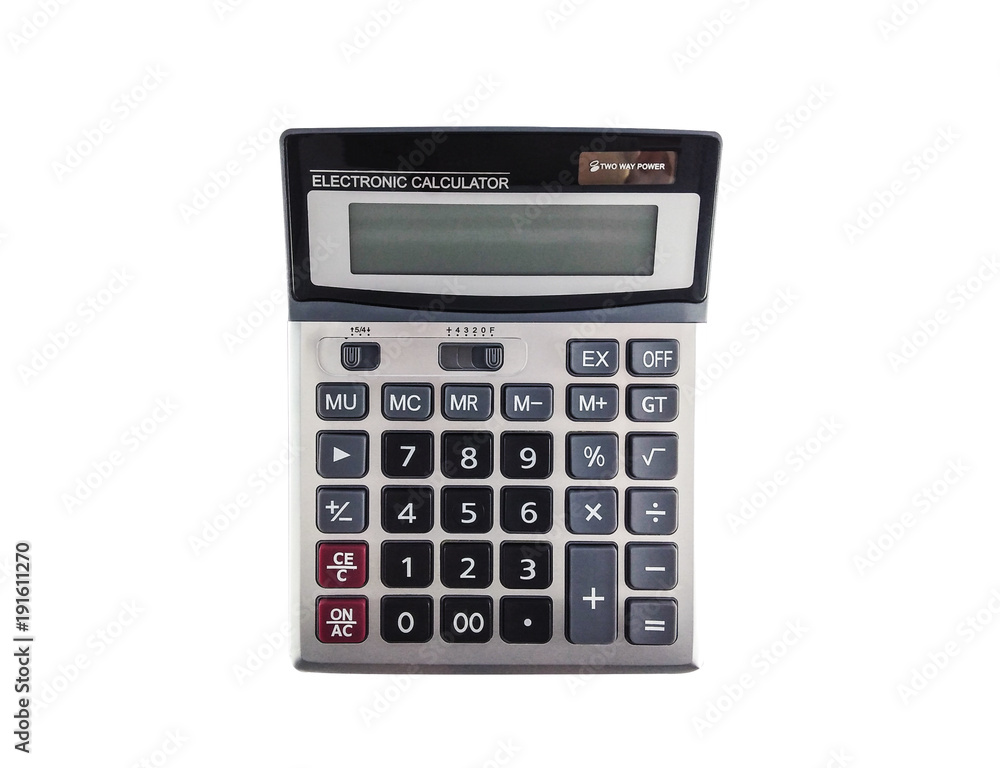 Top view Electronic Calculator isolated on white background, Clipping path inside. Top view Electronic Calculator isolated on white background, Clipping path inside.