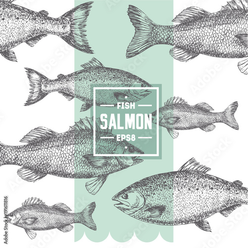 Photography Engraved fish template design.