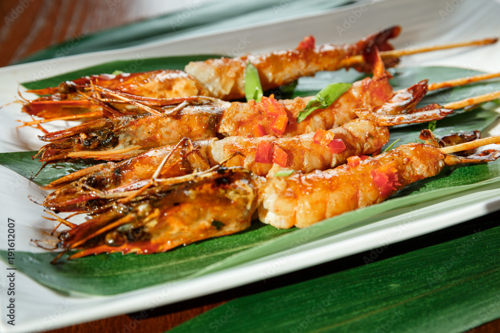 Fried hot big size shrimps  on sticks