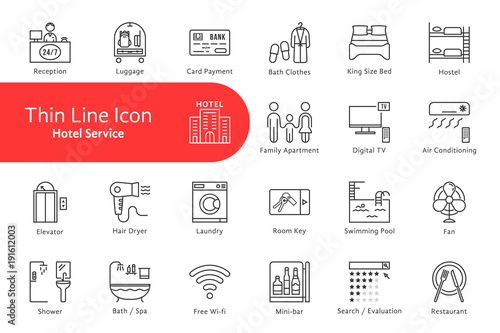 thin line icons set for hotel and home life photo