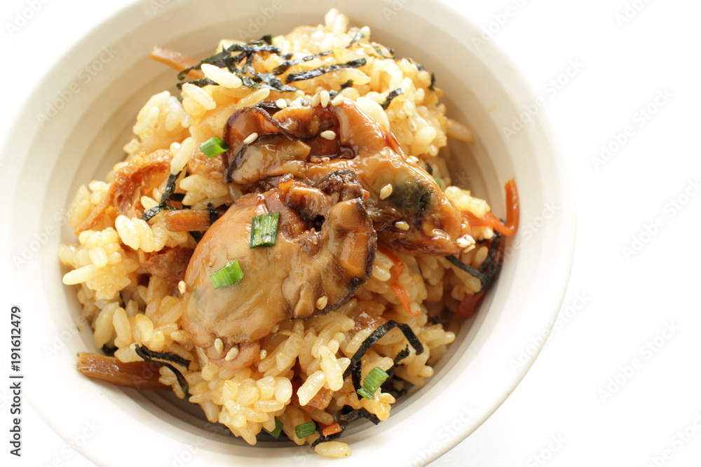 Japanese food, simmered osyter rice with laver Japanese food, simmered osyter rice with laver