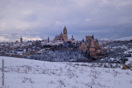 Skyline of the city of Segovia, where you can see the cathedral and the Alcazar