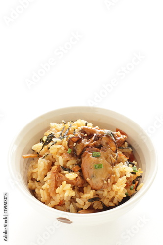 Japanese food, osyter rice with copy space