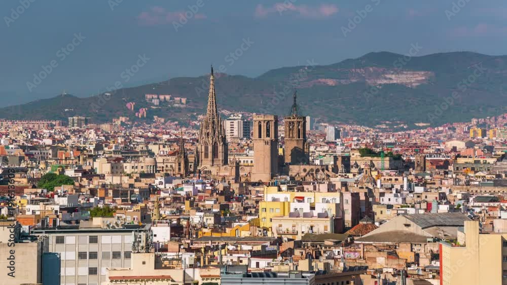 BARCELONA, CATALONIA - JULY 26th 2017: Timelapse city centre old buildings rooftop streets BARCELONA, CATALONIA - JULY 26th 2017: Timelapse city centre old buildings rooftop streets