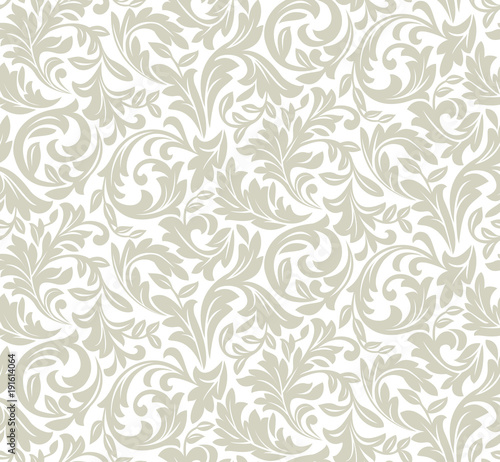 Wallpaper in the style of Baroque. A seamless vector background. Beige and white texture. Floral ornament. Graphic vector pattern