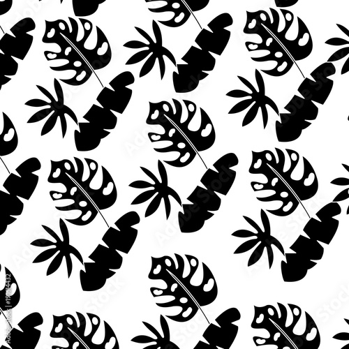 tropical differents leaves natural pattern decoration vector illustration