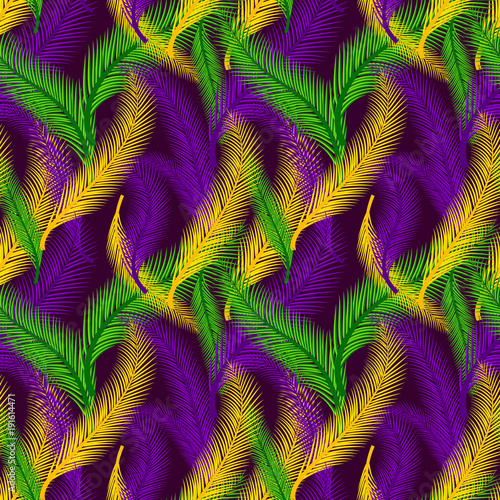 Nature seamless pattern of palms. Color of Mardi Gras.