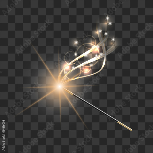 Magic wand with magical gold sparkle trail