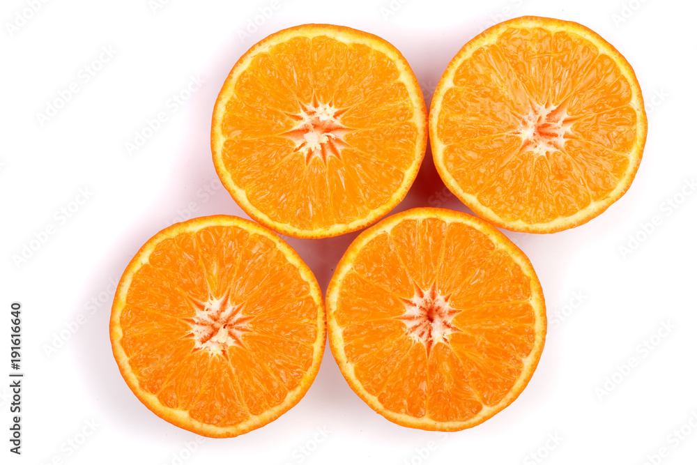 Mandarin, tangerine citrus fruit isolated on white background. Top view. Flat lay Mandarin, tangerine citrus fruit isolated on white background. Top view. Flat lay