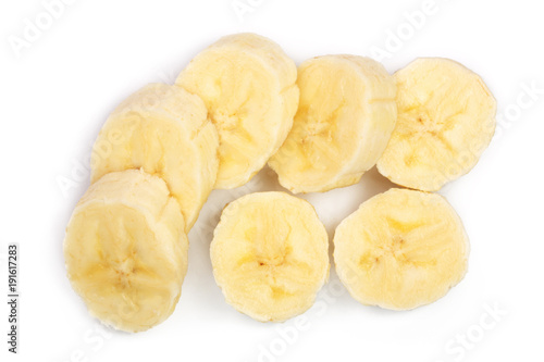 banana sliced isolated on white background. Top view. Flat lay
