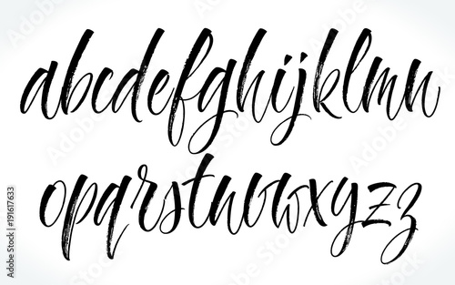 Handwritten lettering vector alphabet. Dry brush texture. Modern calligraphy for your design such logo, invitations, T-shirts, home decor, greeting cards, prints and posters or photography overlay.