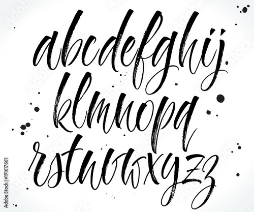 Handwritten lettering vector alphabet. Dry brush texture. Modern calligraphy for your design such logo, invitations, T-shirts, home decor, greeting cards, prints and posters or photography overlay.