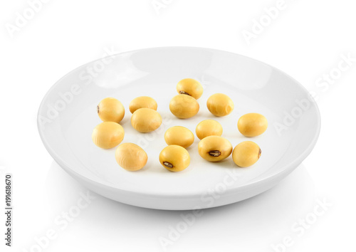 soya beans in plate on white background