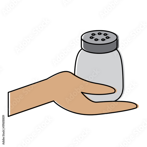 hand holding salt shaker condiment mineral vector illustration 