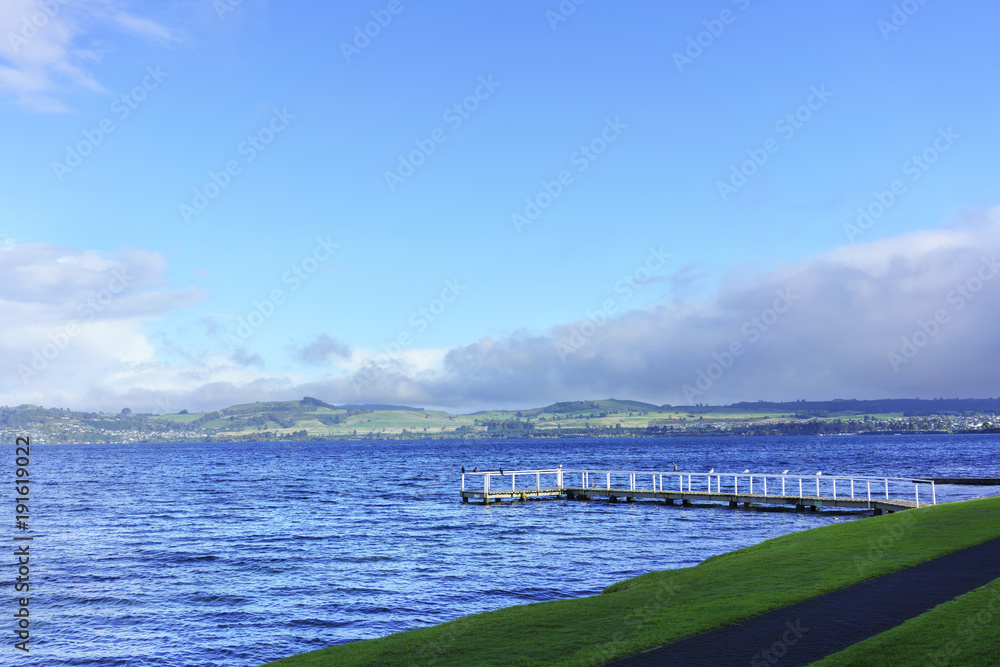 Beautiful scenery of Lake Taupo in the morning , North Island of New Zealand
