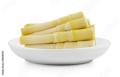 Принти на полотні Bamboo shoot in plate on white background