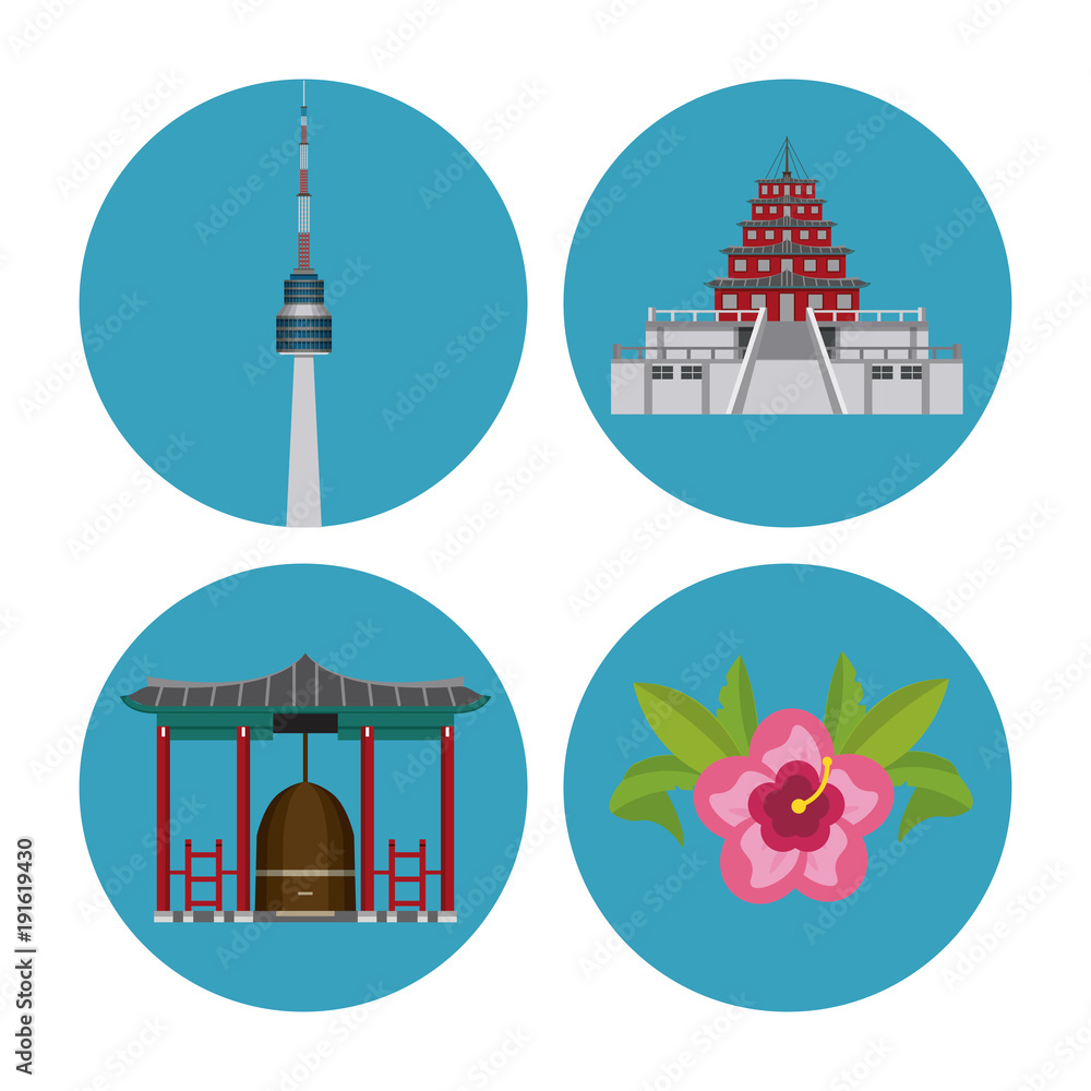 South korea round icons icon vector illustration graphic design
