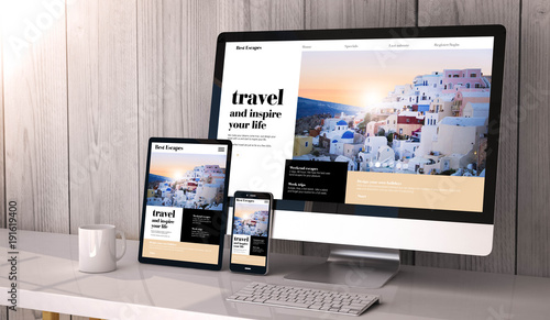 devices responsive on workspace travel website design photo
