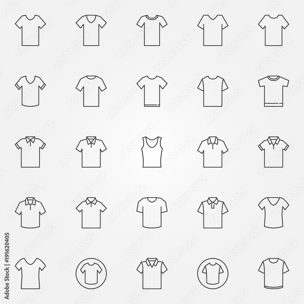 T-shirt icons set. Vector tshirt clothes outline signs T-shirt icons set. Vector tshirt clothes outline signs