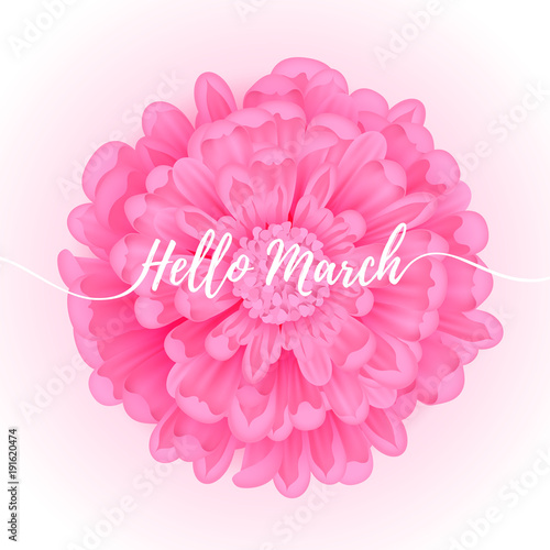 Hello march inspirational illustration. Spring background.