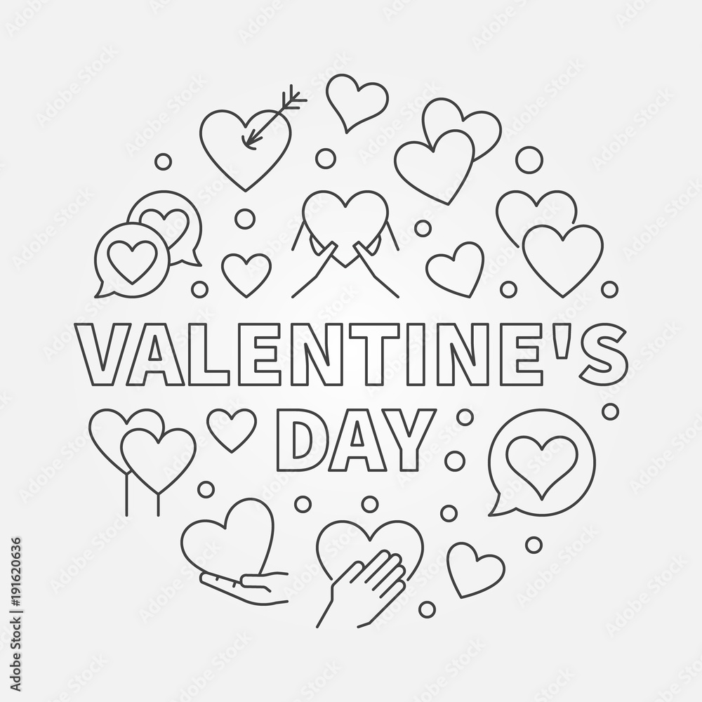 Valentines Day round symbol - vector outline illustration