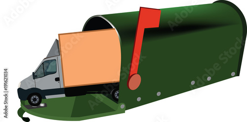 cassetta postale tipo e-mail verde con furgone
