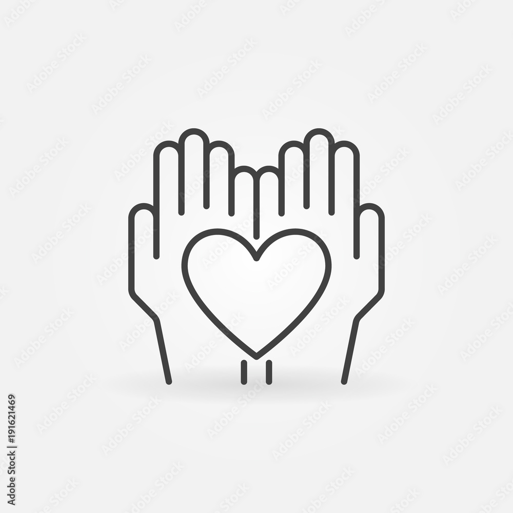 Obraz premium Heart in hands vector outline icon