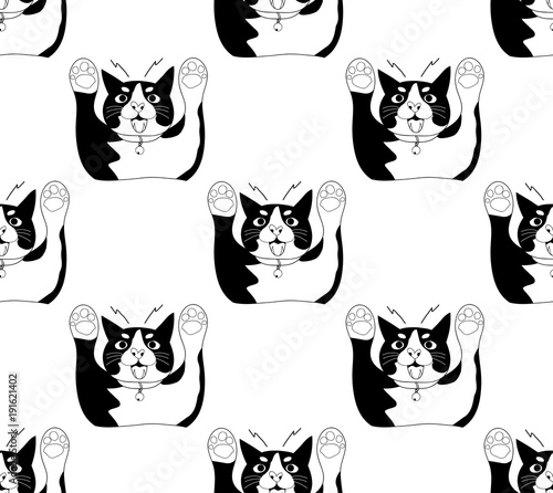 Fototapeta Naklejka Na Ścianę i Meble -  Cute Black and White Cat Attack on White Background