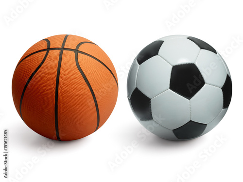 Basketball and football balls isolated on white background