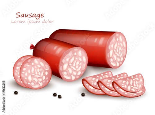 Salami sausage Vector realistic on white backgrounds