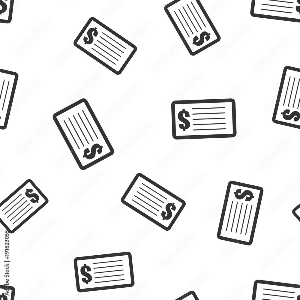 Check money seamless pattern background icon. Flat vector illustration. Check dollar sign symbol pattern. Check money seamless pattern background icon. Flat vector illustration. Check dollar sign symbol pattern.