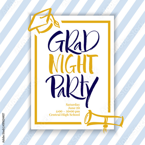 Graduation Class of 2018 party invitation. Handwritten modern calligraphy, brush painted letters. Vector illustration.