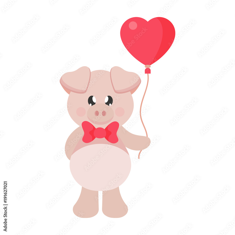 cartoon pig with tie and lovely balloons cartoon pig with tie and lovely balloons